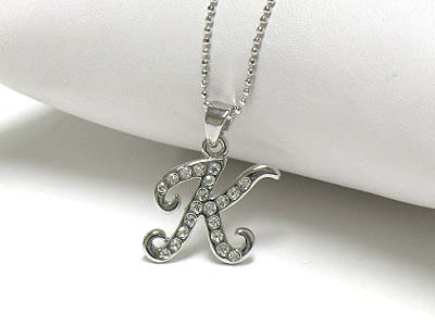 Crystal alphabet initial pendant neckalce - k