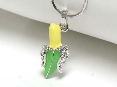 Made in korea whitegold plating crystal and epoxy banana pendant necklace