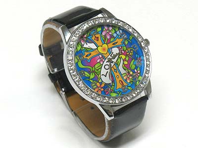 Tattoo background crystal round face watch