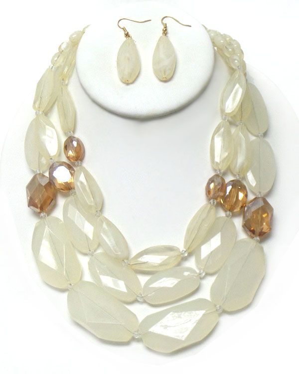 Triple layer facet acrylic stone mix necklace earring set