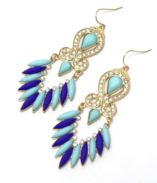 CRYSTAL AND ACRYLIC STONE DROP SHOUROUK STYLE EARRING