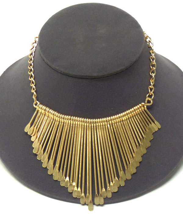 Aztec style multi textured metal bar drop necklace -western