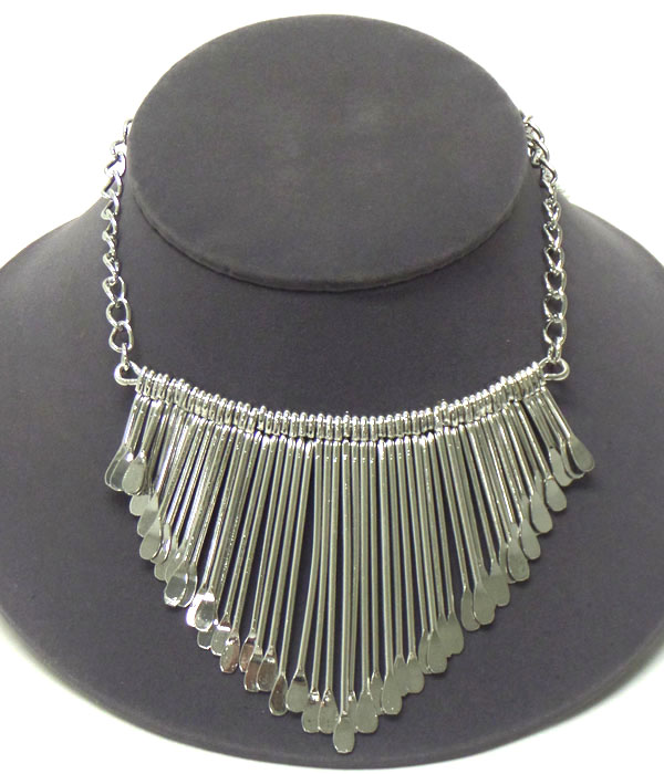 Aztec style multi textured metal bar drop necklace -western