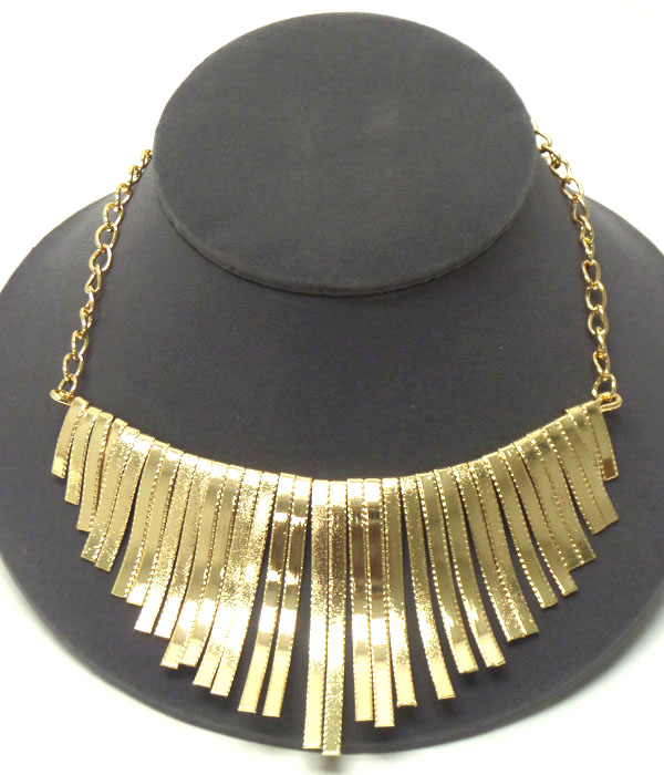 Aztec style multi textured metal bar drop necklace -western