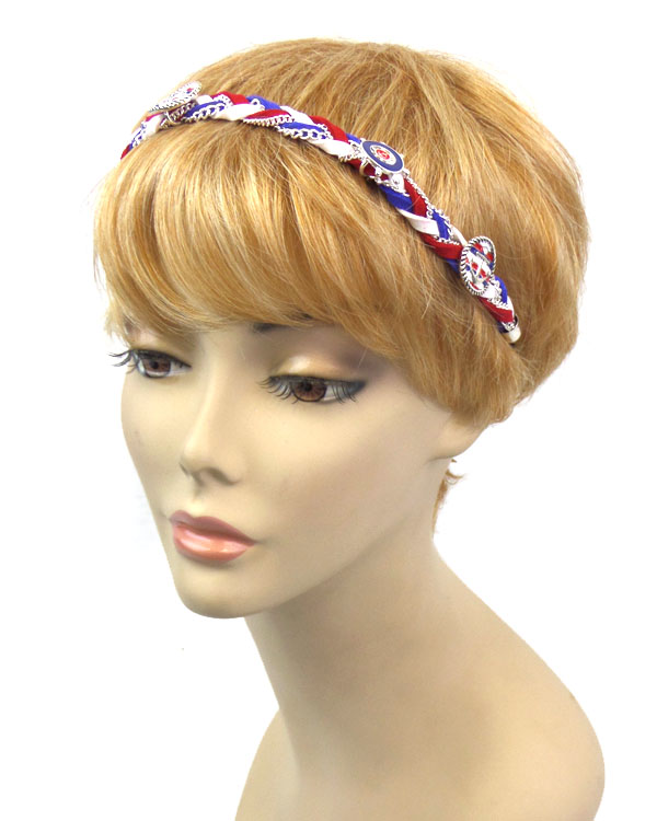 NAUTICAL THEME ANCHOR AND WHEEL ACCENT STRETCH TWIST HEADBAND