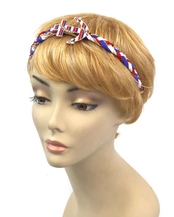 Nautical theme anchor accent and twist stretch headband