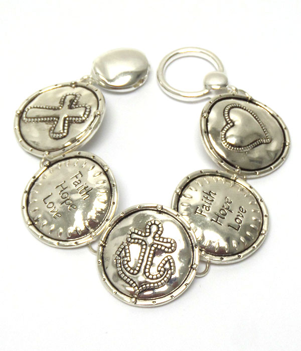 Religious inspiration message disk link magnetic bracelet - faith hope love