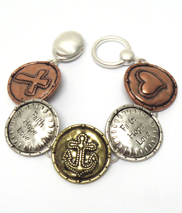 Religious inspiration message disk link magnetic bracelet - faith hope love