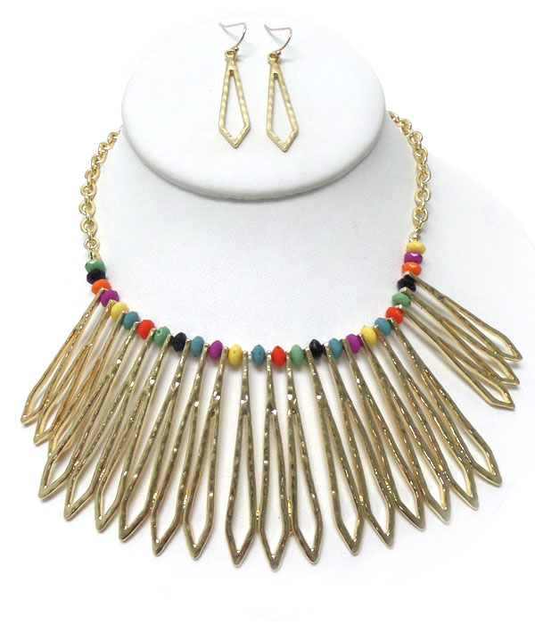 Tribal style multi wire bar link necklace earring set