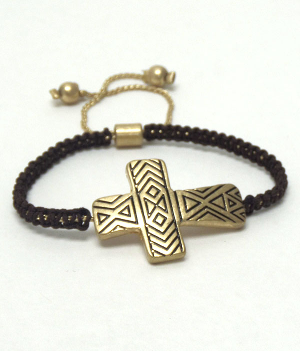 Tribal pattern cross adjustable bracelet