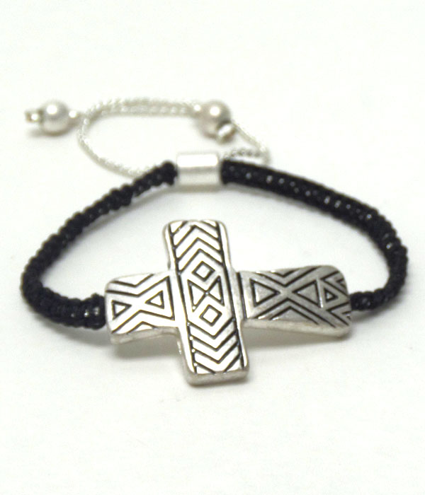 Tribal pattern cross adjustable bracelet