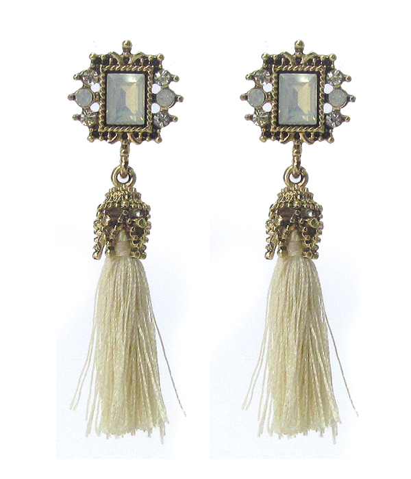 Crystal and thread tassel drop earring