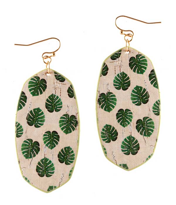 CORK MONSTERA LEAF PRINT EARRING