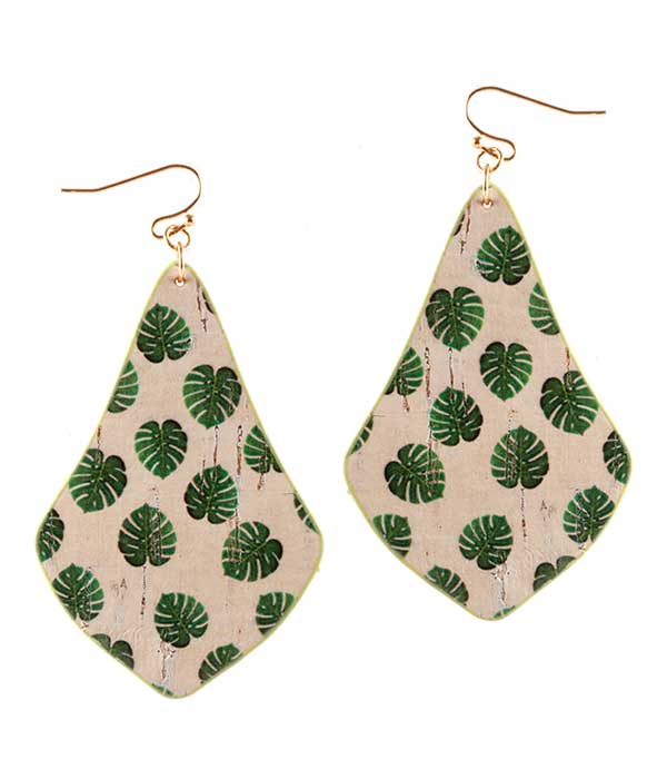 CORK MONSTERA LEAF PRINT EARRING