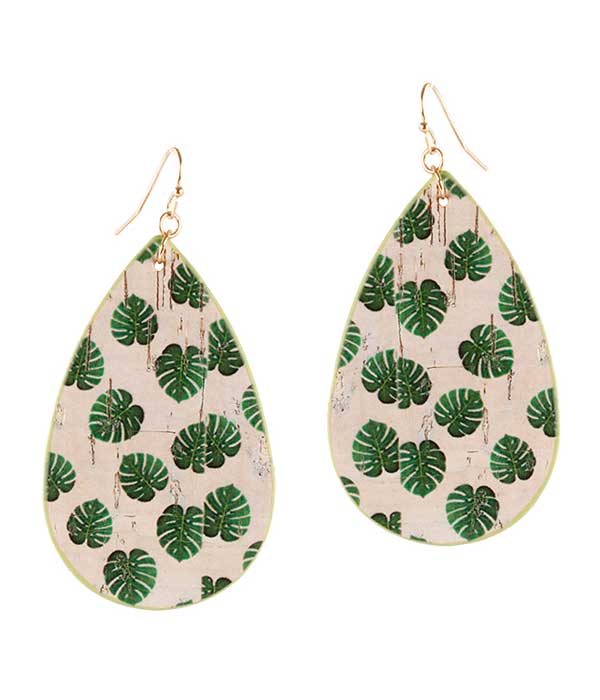 CORK MONSTERA LEAF PRINT EARRING