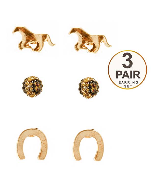 HORSE THEME 3 PAIR EARRING SET