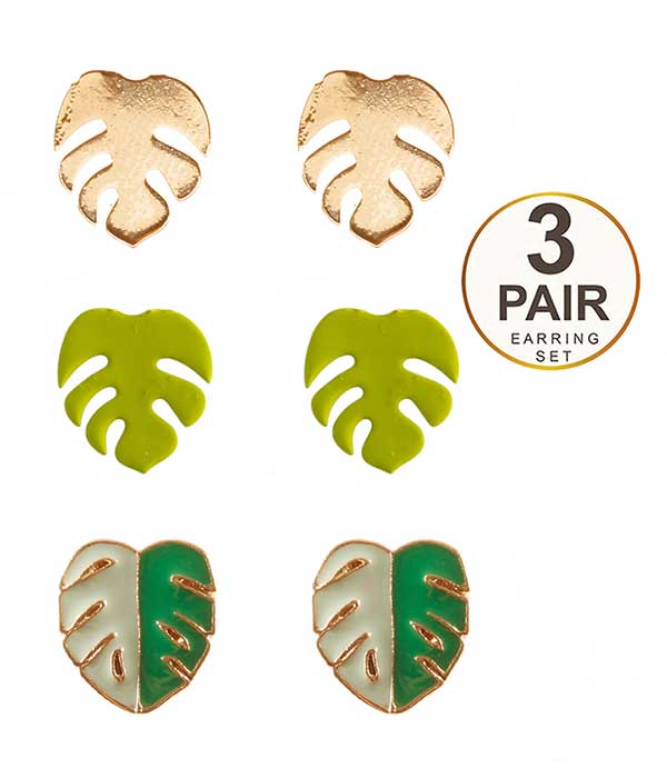 Monstera leaf 3 pair earring set