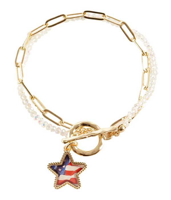 PATRIOTIC AMERICAN FLAG CHARM TOGGLE BRACELET - STAR