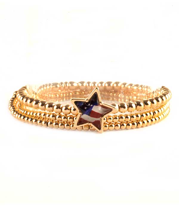 PATRIOTIC AMERICAN FLAG STRETCH BRACELET - STAR