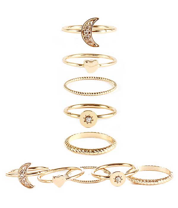 5 PAIR METAL RING SET - MOON