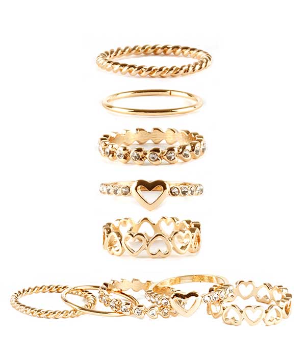 5 PAIR METAL RING SET - HEART