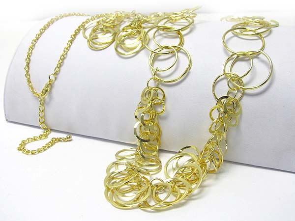 Metal hoop link long necklace earring set - hoops