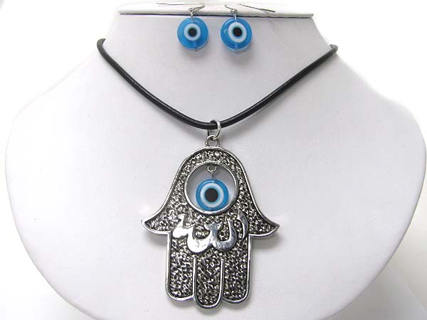 Evel eye and guardian palm pendant necklace earring set