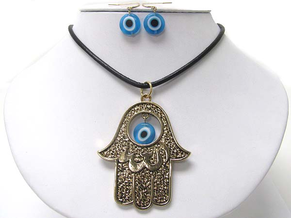 Evel eye and guardian palm pendant necklace earring set