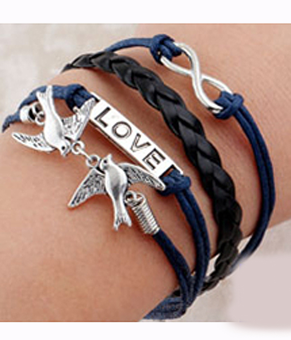 Multi row leatherette wrap bracelet - infinity love