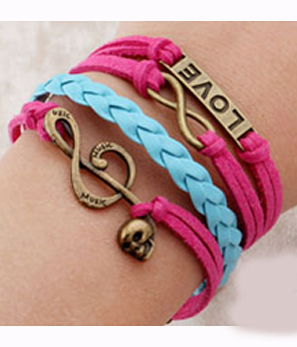 Multi row leatherette wrap bracelet - music note