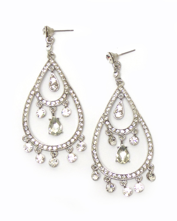 Teardrop crystals layer earrings 