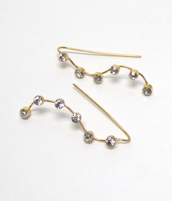 Linked crystals wavy metal earrings