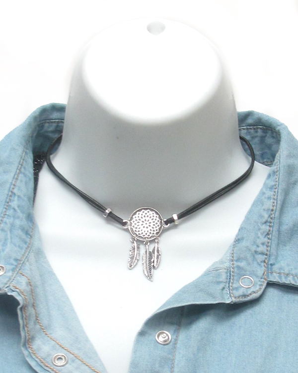 Aztec pattern leather choker necklace -western