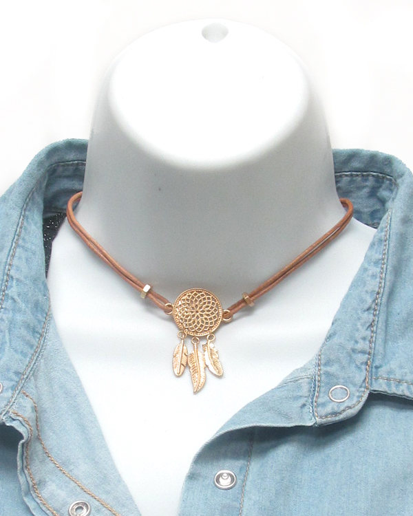Aztec pattern leather choker necklace -western
