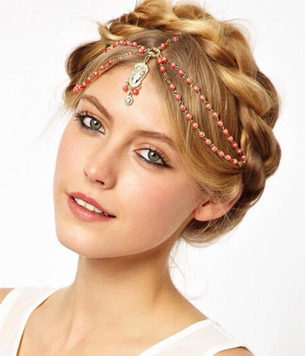 Retro vintage multi bead and layer hair chain
