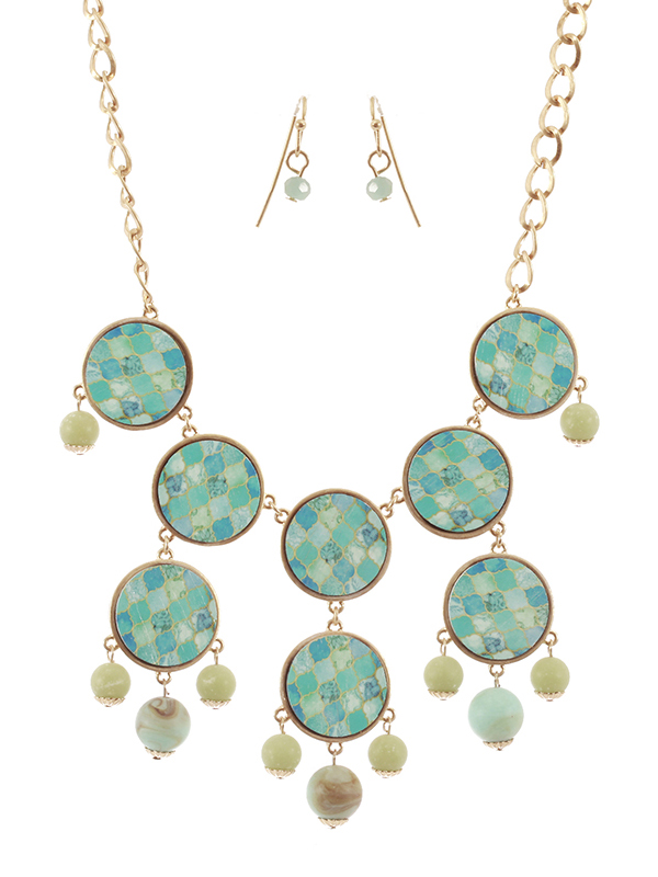 Moroccan print multi wood disc bubble necklace set