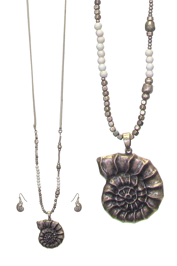 Sea shell pendant and mix bead long necklace set