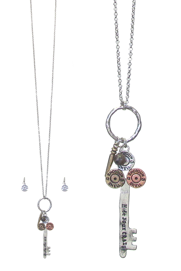 BULLET KEY PENDANT LONG NECKLACE SET - HIDE YOUR CRAZY