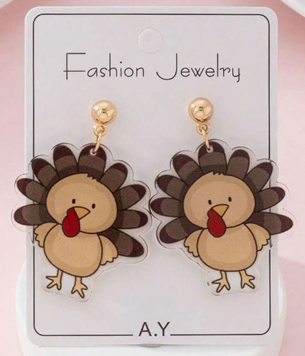 Thanksgiving theme acrylic turkey earring