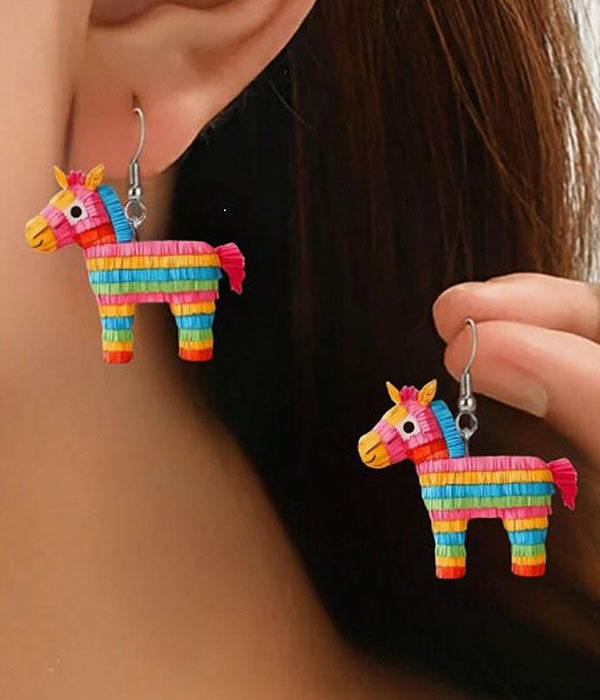 Colorful fiesta pinata donkey drop earrings