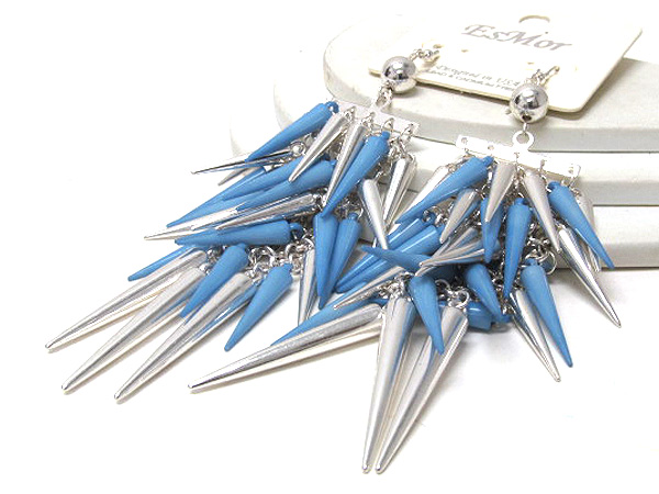 Multi metal and acryl fashion spikes drop with coneted chain drop earring
