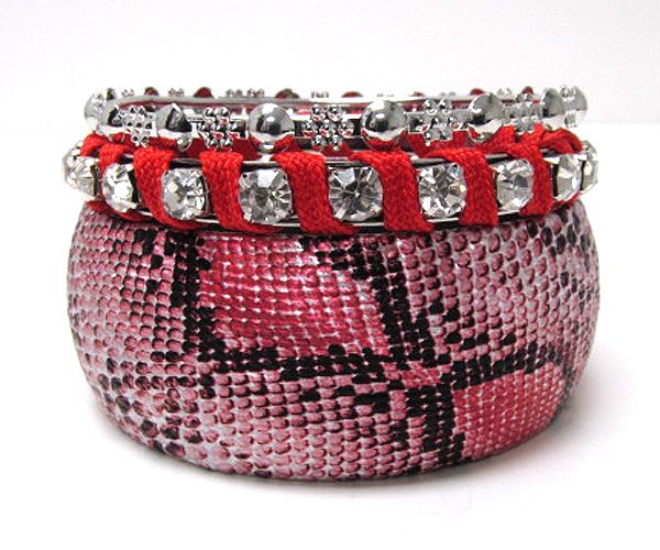 METAL CRYSTAL SNAKESKIN MISHMASH BANGLE SET