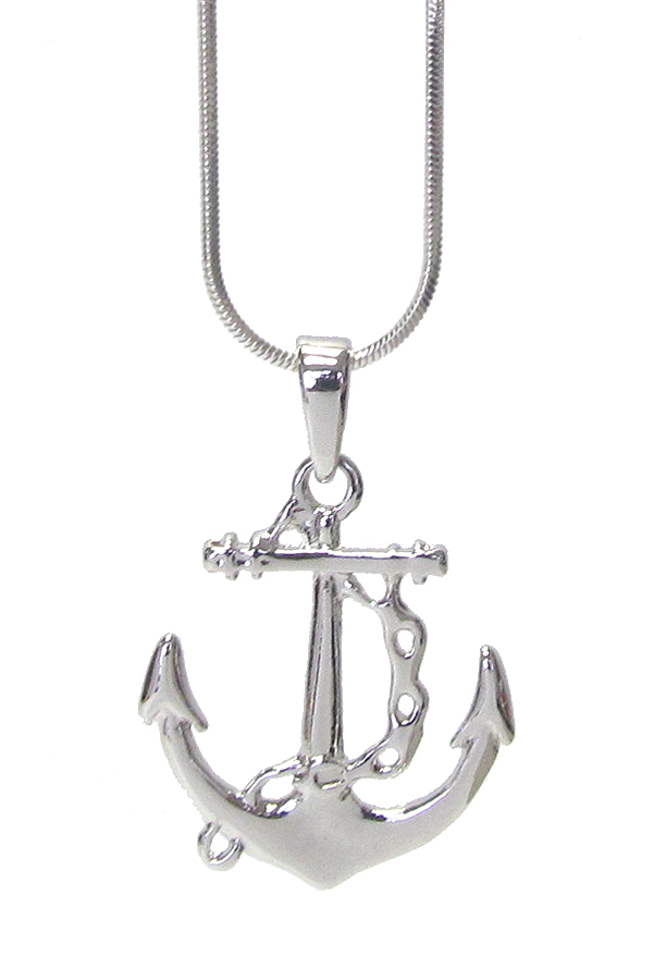 WHITEGOLD PLATING CRYSTAL ANCHOR PENDANT NECKLACE