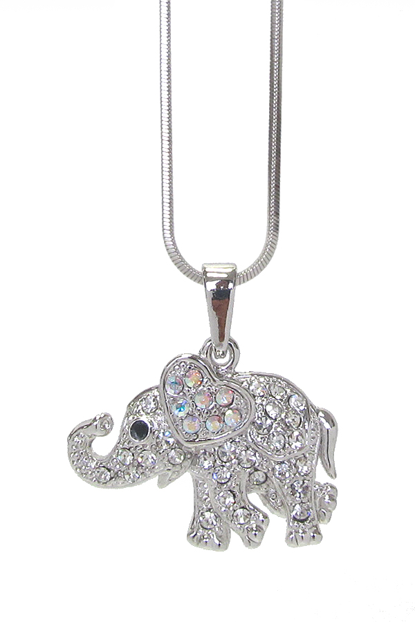 WHITEGOLD PLATING CRYSTAL ELEPHANT PENDANT NECKLACE