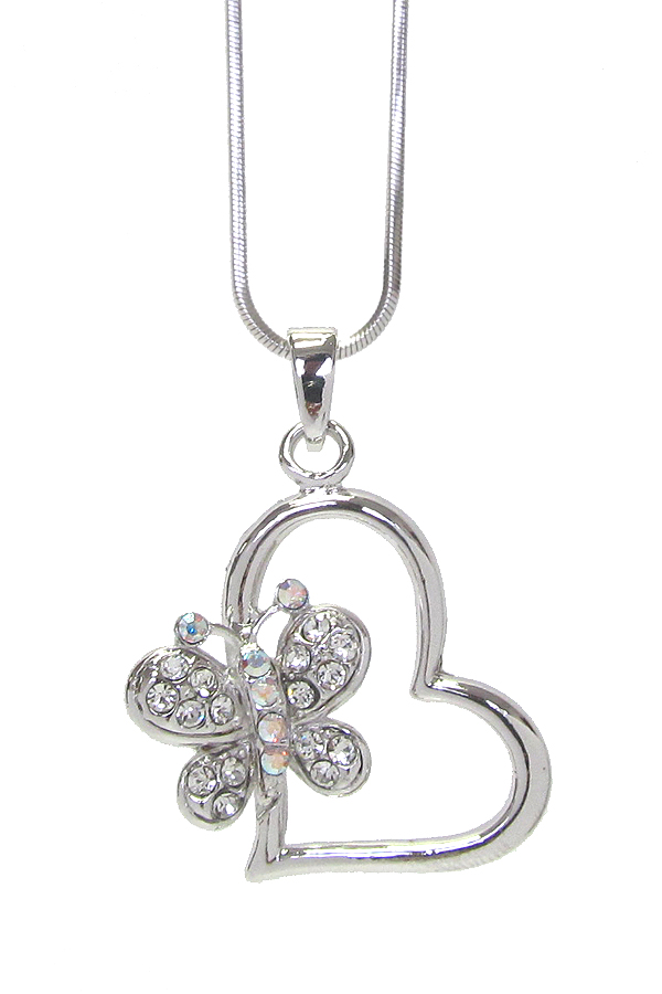 WHITEGOLD PLATING CRYSTAL HEART PENDANT NECKLACE