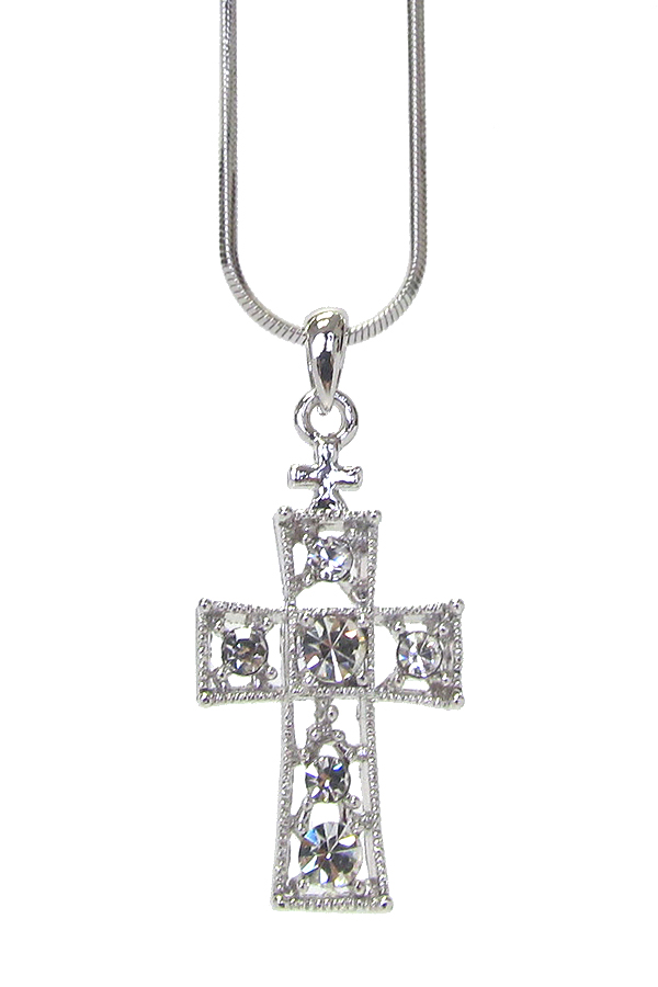 Made in korea whitegold plating crystal cross pendant necklace