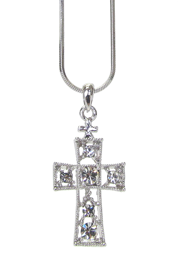 WHITEGOLD PLATING CRYSTAL CROSS PENDANT NECKLACE