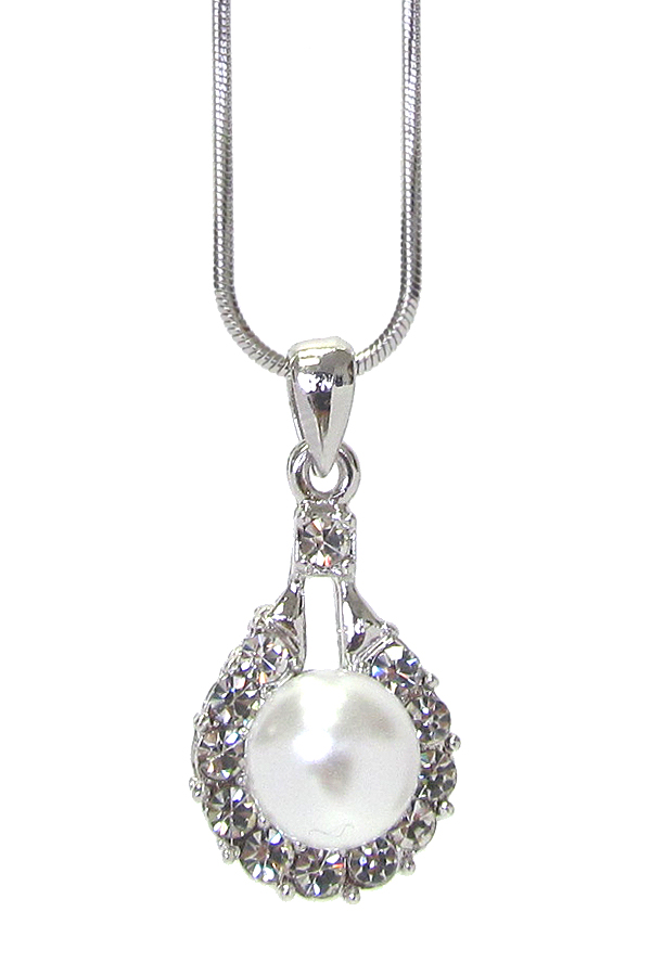 Made in korea whitegold plating crystal pearl pendant necklace