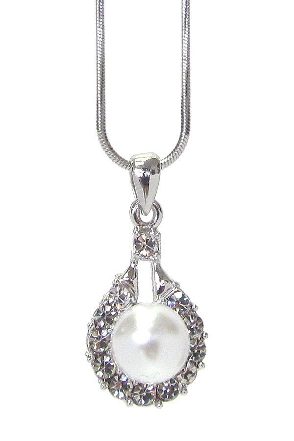 WHITEGOLD PLATING CRYSTAL PEARL PENDANT NECKLACE