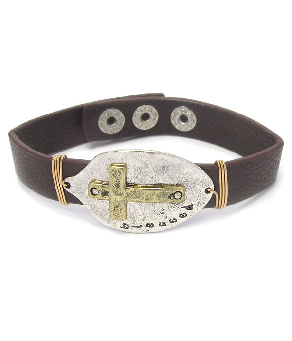 RELIGIOUS INSPIRATION SPOON HEAD LEATHER BRACELET - BLESSED